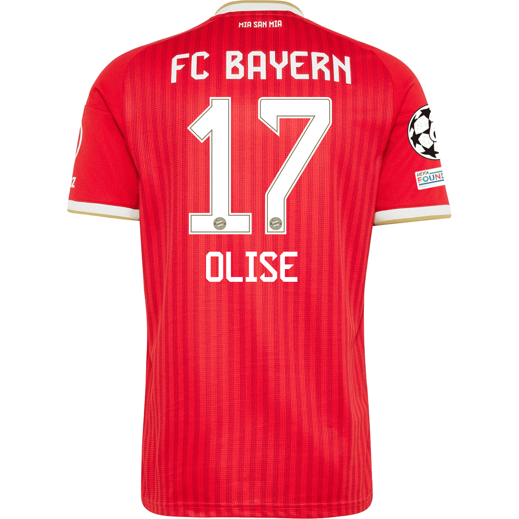adidas Mens Bayern Munich Michael Olise Home Jersey w/ Champions League Patches 26/27 (Red)