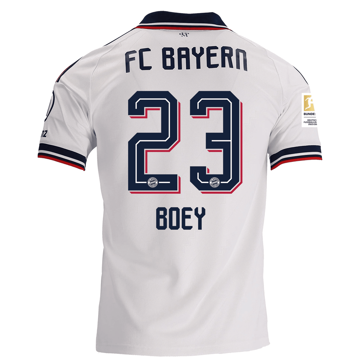 adidas Mens Bayern Munich Sacha Boey Away Jersey w/ Bundesliga Champion Patch 26/27 (White) | SoccerWearhouse