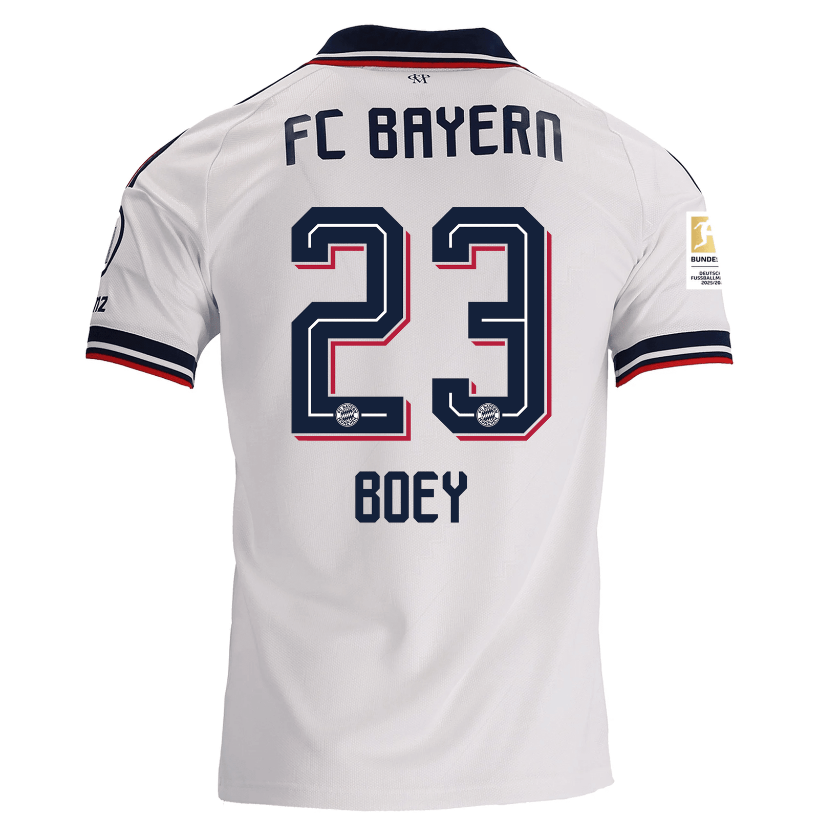 adidas Mens Bayern Munich Sacha Boey Away Jersey w/ Bundesliga Champion Patch 26/27 (White) | SoccerWearhouse