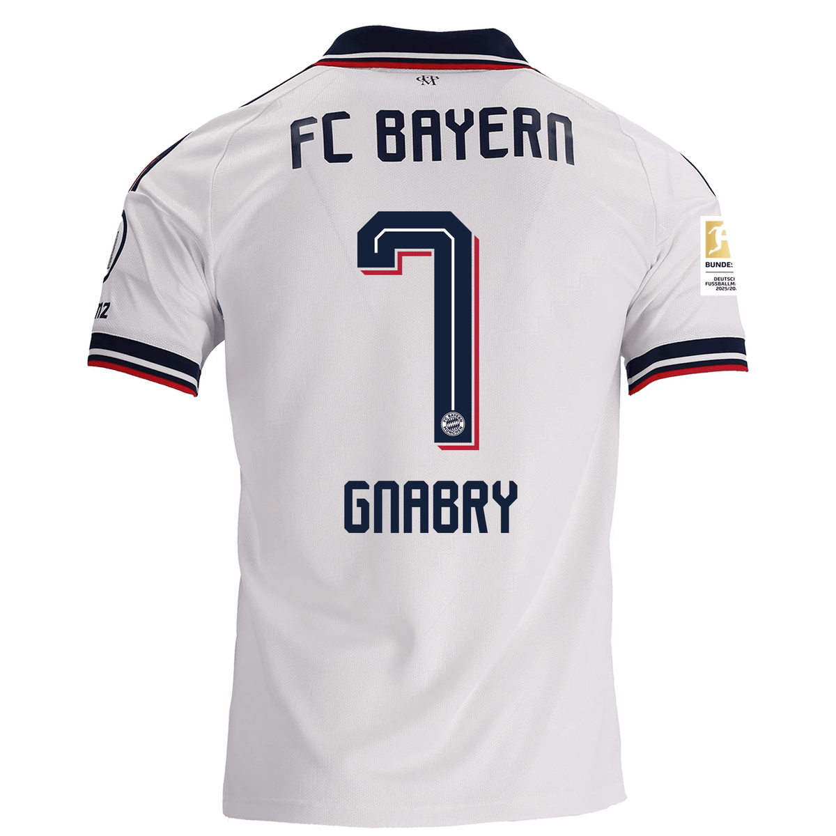 adidas Mens Bayern Munich Serge Gnabry Away Jersey w/ Bundesliga Champion Patch 26/27 (White) | SoccerWearhouse
