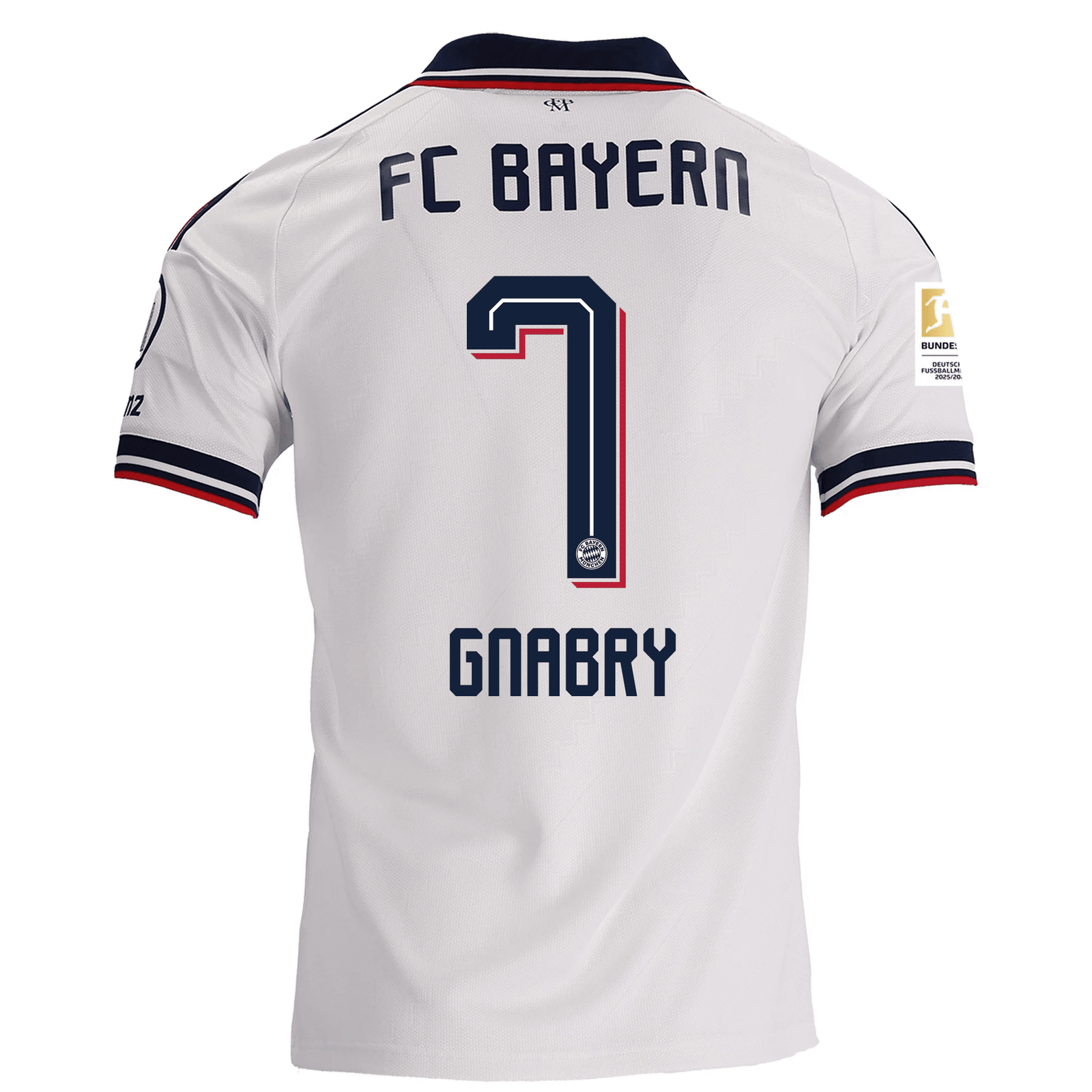 adidas Mens Bayern Munich Serge Gnabry Away Jersey w/ Bundesliga Champion Patch 26/27 (White) | SoccerWearhouse