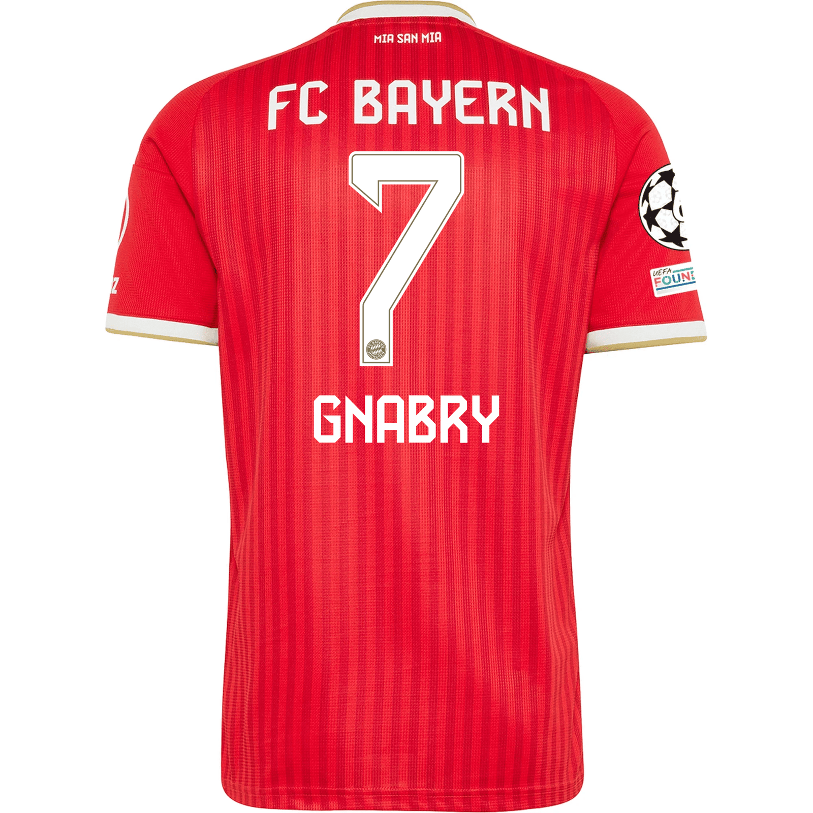 adidas Mens Bayern Munich Serge Gnabry Home Jersey w/ Champions League Patches 26/27 (Red) | SoccerWearhouse