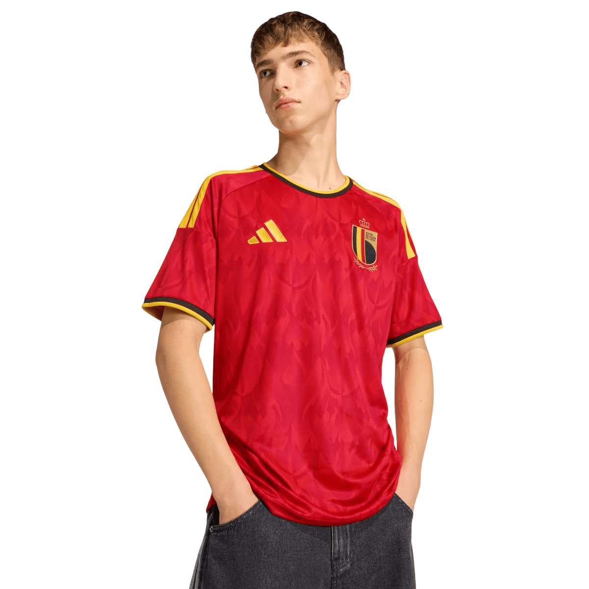adidas Men's Belgium Jérémy Doku Home Jersey 2026 (Red/Bold Gold) | SoccerWearhouse