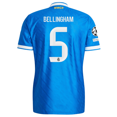 adidas Men's Bellingham Real Madrid 25/26 Authentic Third Jersey w/ Champions League Patches (Blue) - S