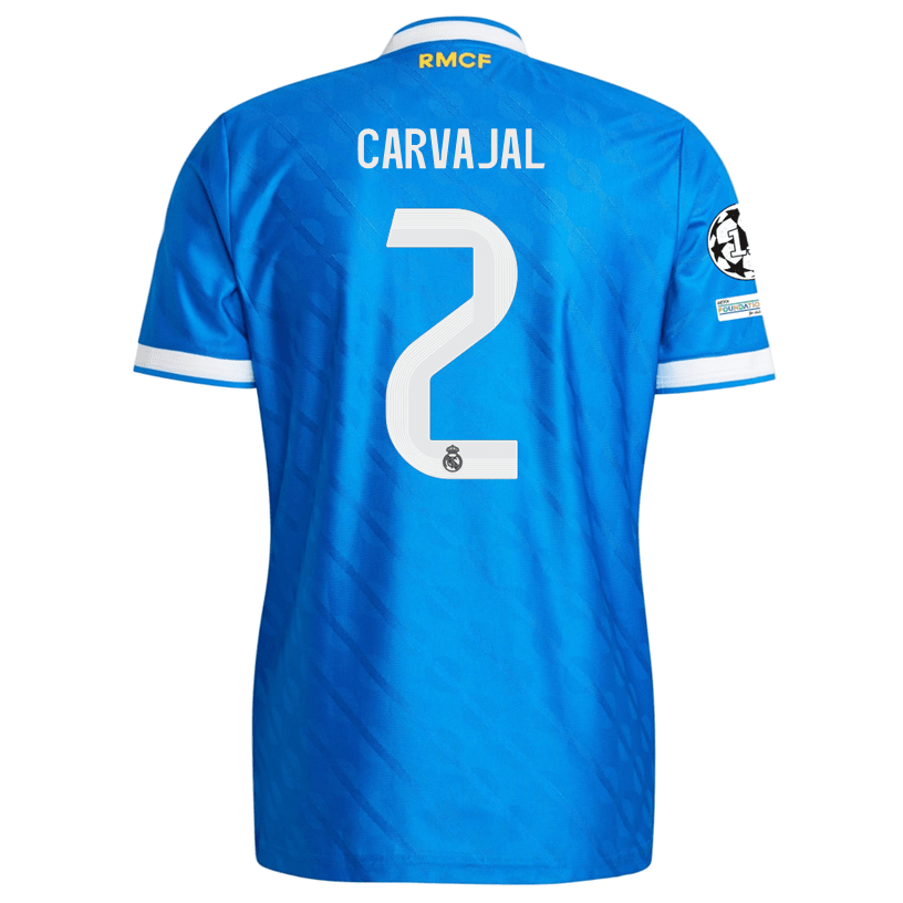 adidas Men's Carvajal Real Madrid 25/26 Authentic Third Jersey w/ Champions League Patches (Blue) | SoccerWearhouse