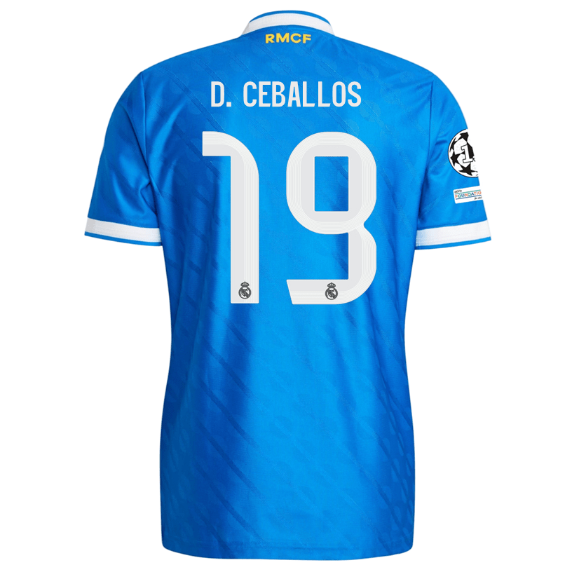 adidas Men's D. Ceballos Real Madrid 25/26 Authentic Third Jersey w/ Champions League Patches (Blue) | SoccerWearhouse