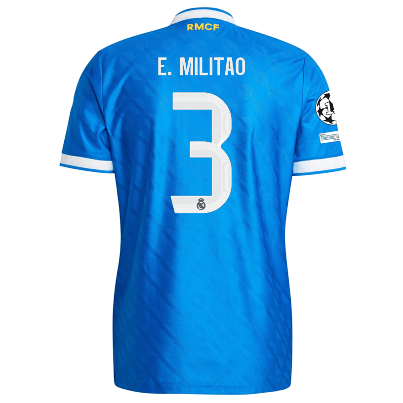 adidas Men's E. Militao Real Madrid 25/26 Authentic Third Jersey w/ Champions League Patches (Blue) | SoccerWearhouse