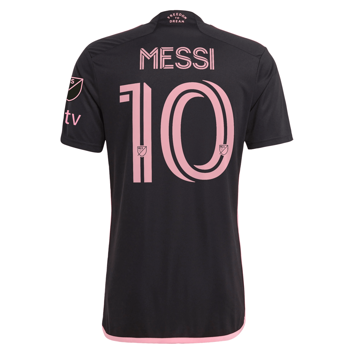 adidas Men's Inter Miami CF Lionel Messi Away Jersey W/ MLS + Apple TV Patches 23/24 (Black) | SoccerWearhouse