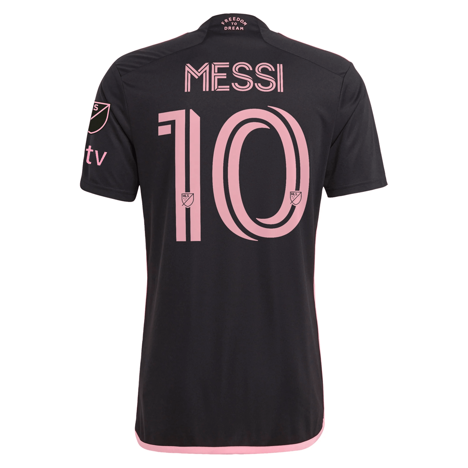 adidas Men's Inter Miami CF Lionel Messi Away Jersey W/ MLS + Apple TV Patches 23/24 (Black) | SoccerWearhouse