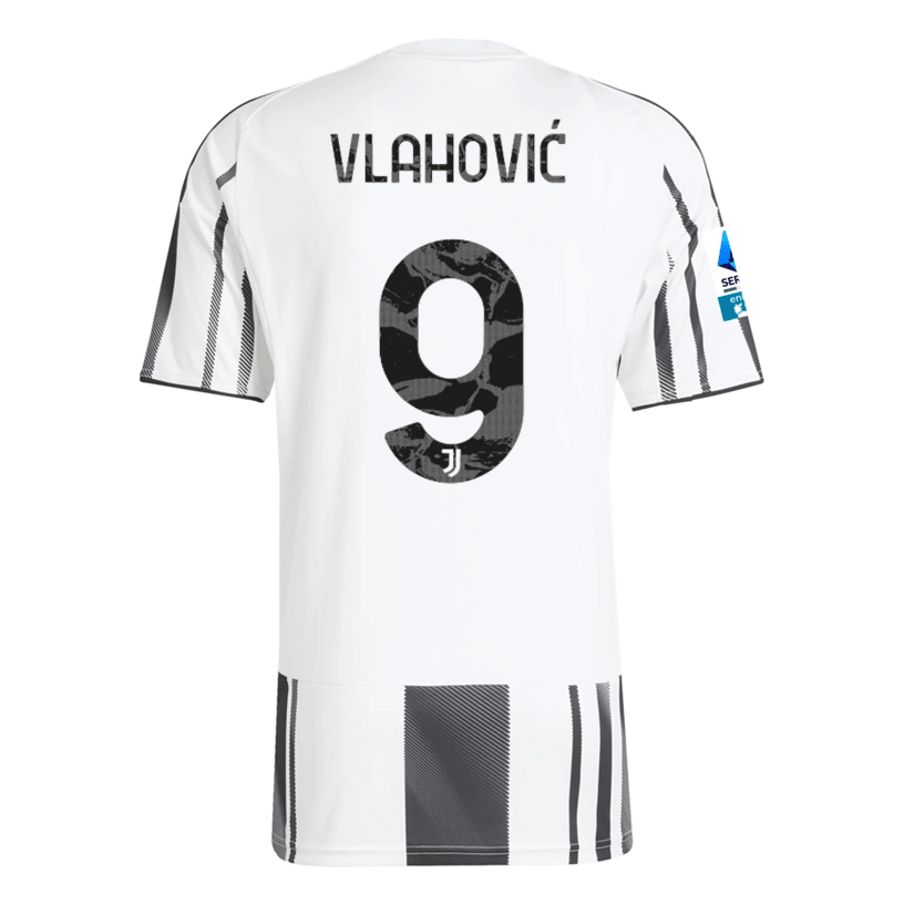 adidas Men's Juventus Vlahovic Home Jersey w/ Serie A Patch 25/26 (White/Black/Pink) | SoccerWearhouse