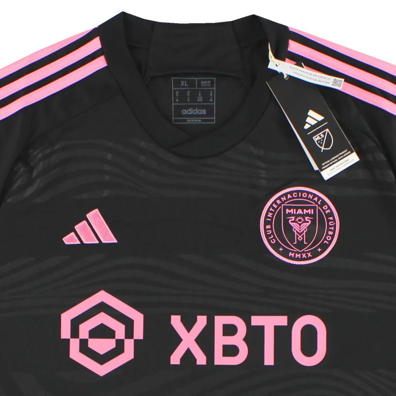 adidas Men's Lionel Messi Inter Miami Away Jersey 23/24 w/ MLS Apple + Sponsors Patches (Black/True Pink) | SoccerWearhouse
