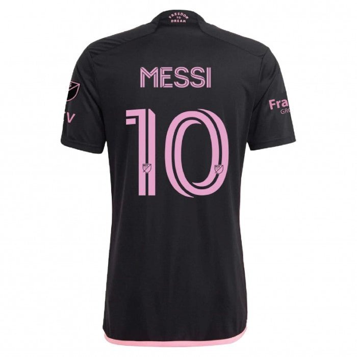 adidas Men's Lionel Messi Inter Miami Away Jersey 23/24 w/ MLS Apple + Sponsors Patches (Black/True Pink) | SoccerWearhouse