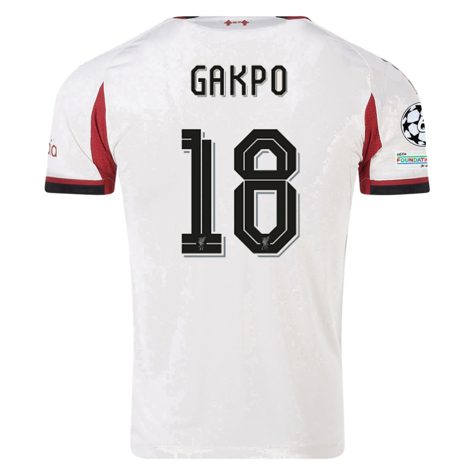 adidas Men's Liverpool Authentic Cody Gakpo Away Jersey w/ Champions League Patches 25/26 (Wonder White) | SoccerWearhouse