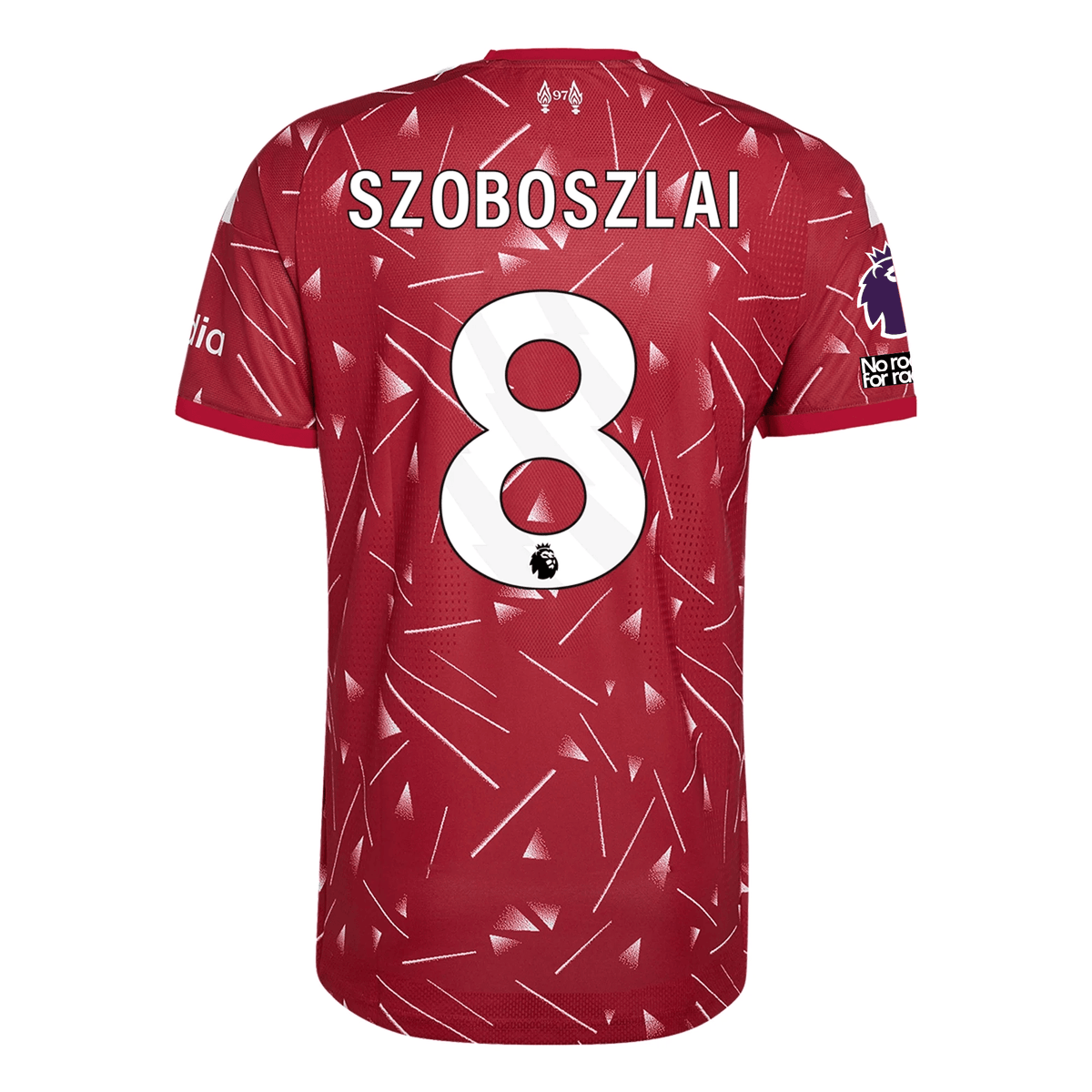 adidas Mens Liverpool Authentic Dominik Szoboszlai Home Jersey w/ EPL + No Room For Racism Patches 26/27 (Red) | SoccerWearhouse
