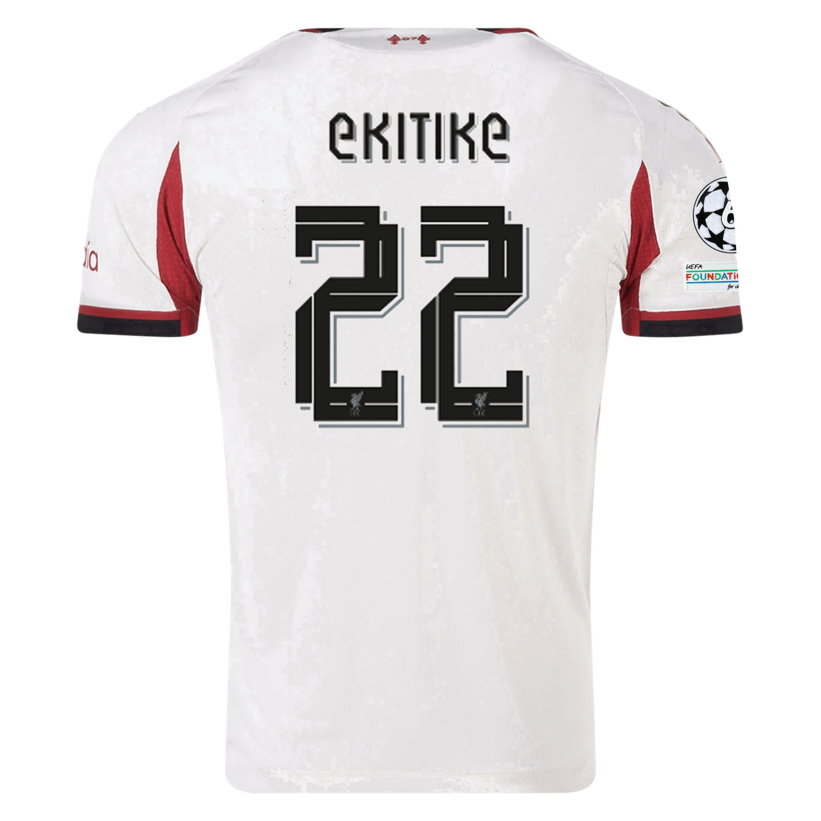 adidas Men's Liverpool Authentic Hugo Ekitike Away Jersey w/ Champions League Patches 25/26 (Wonder White) | SoccerWearhouse