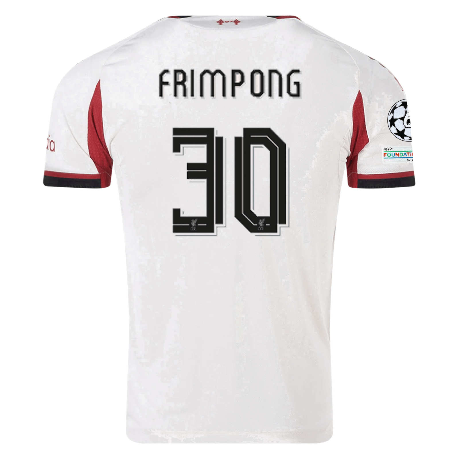 adidas Men's Liverpool Authentic Jeremie Frimpong Away Jersey w/ Champions League Patches 25/26 (Wonder White) | SoccerWearhouse