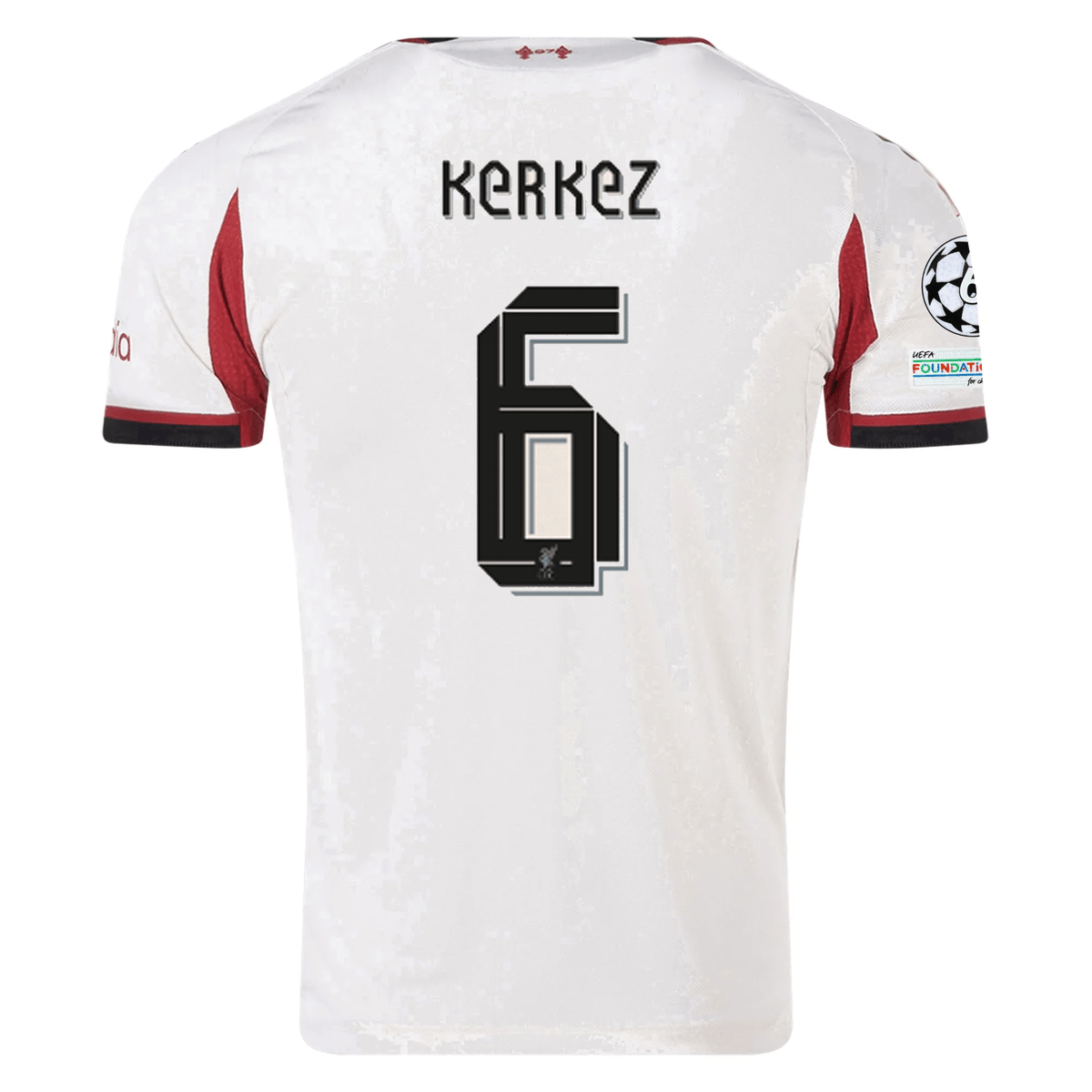 adidas Men's Liverpool Authentic Milos Kerkez Away Jersey w/ Champions League Patches 25/26 (Wonder White) | SoccerWearhouse