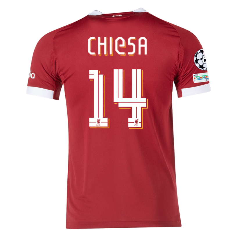 adidas Men's Liverpool Chiesa Home Jersey 25/26 w/ Champions League Patches (Strawberry Red) | SoccerWearhouse