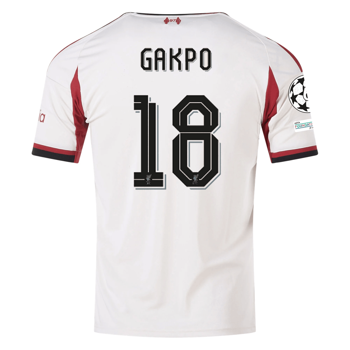 adidas Men's Liverpool Cody Gakpo Away Jersey w/ Champions League Patches 25/26 (Wonder White) | SoccerWearhouse
