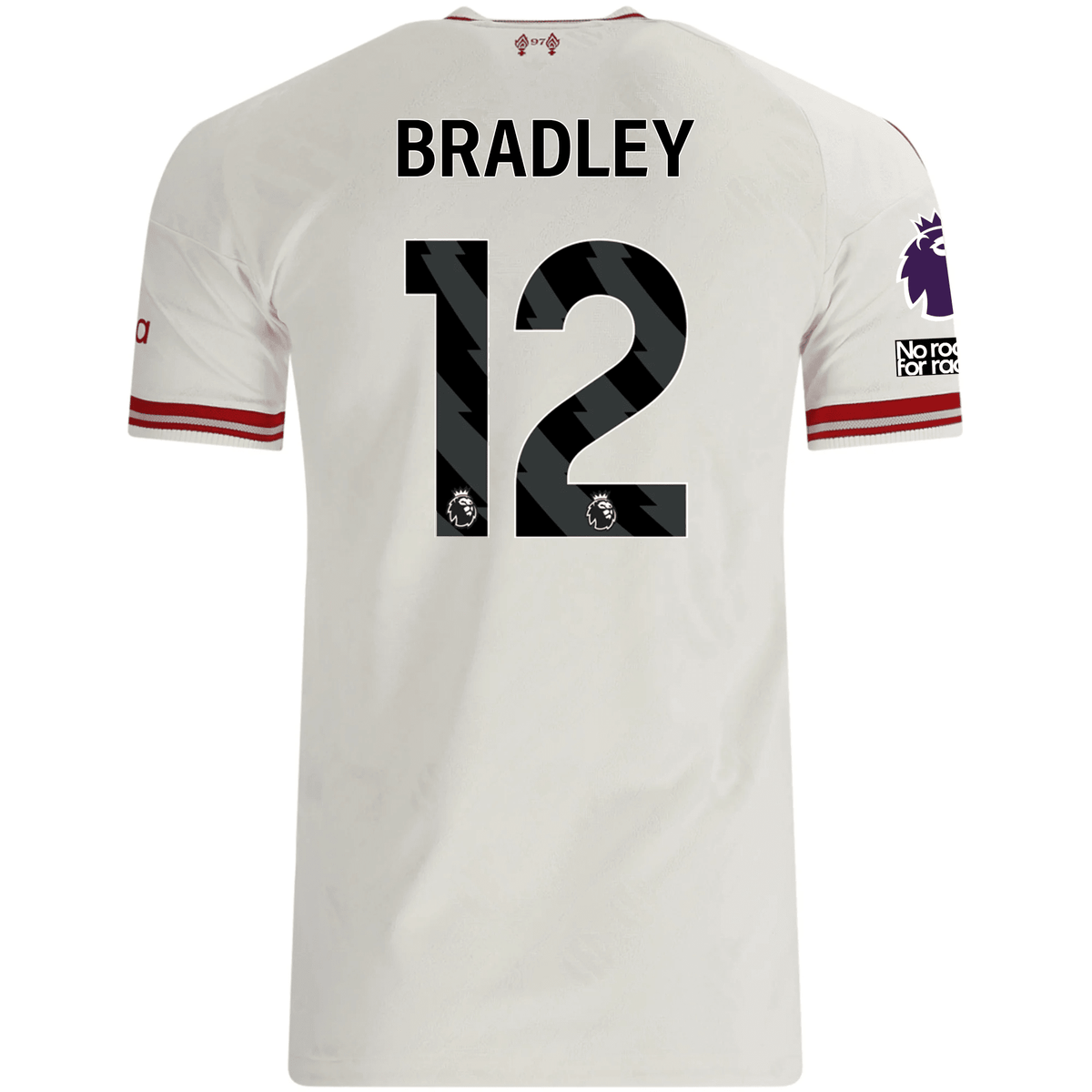 adidas Mens Liverpool Conor Bradley Authentic Away Jersey w/ EPL + No Room For Racsim Patches 26/27 (White) | SoccerWearhouse