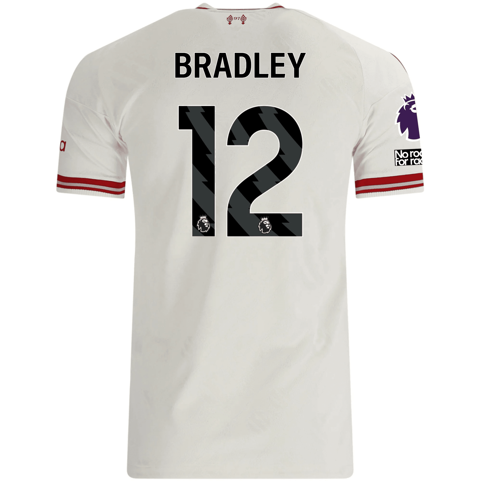 adidas Mens Liverpool Conor Bradley Authentic Away Jersey w/ EPL + No Room For Racsim Patches 26/27 (White) | SoccerWearhouse