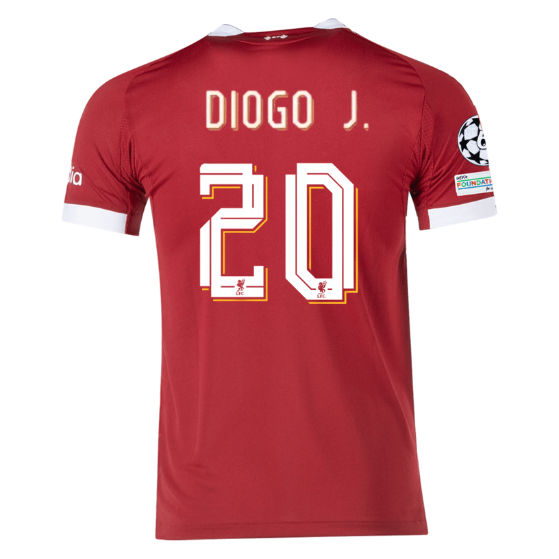 adidas Men's Liverpool Diogo J. Home Jersey 25/26 w/ Champions League Patches (Strawberry Red) | SoccerWearhouse