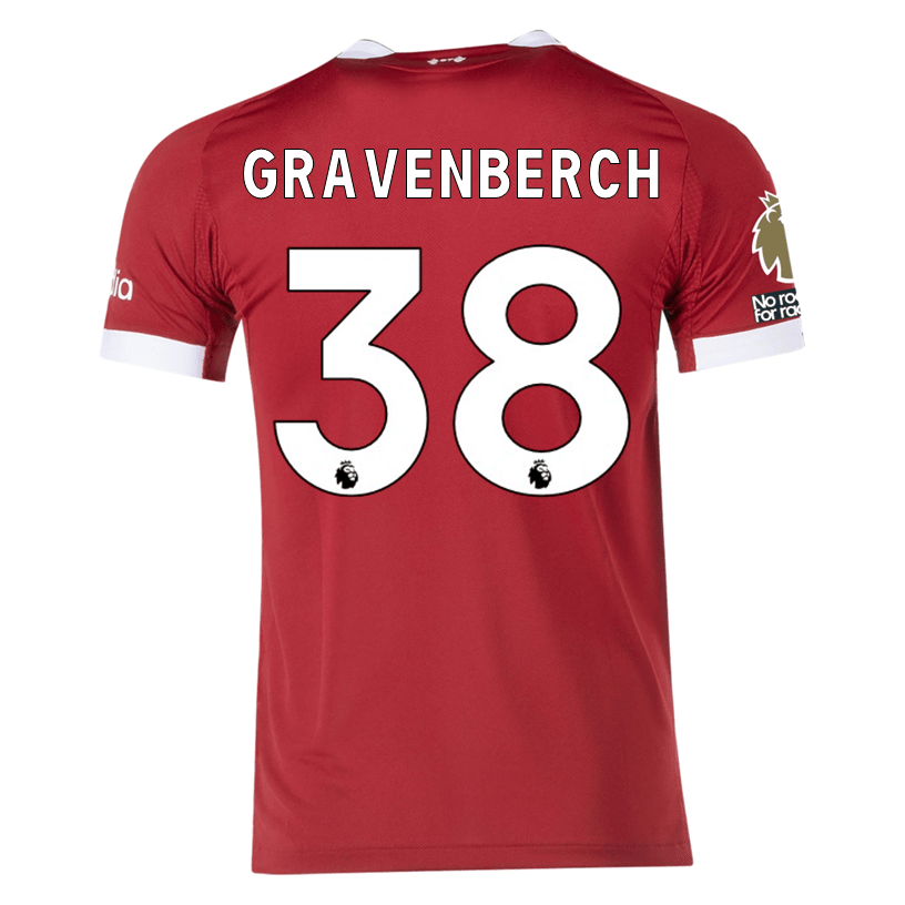 adidas Men's Liverpool FC Authentic Gravenberch Home Jersey 25/26 w/ EPL + NRFR Patches (Strawberry Red) | SoccerWearhouse
