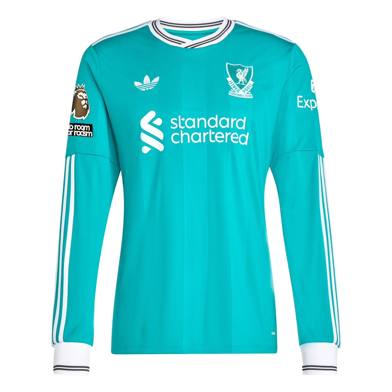 adidas Men's Liverpool FC Long Sleeve 25/26 Third Jersey w/ EPL Champions + NRFR Patch (Sea Green) | SoccerWearhouse