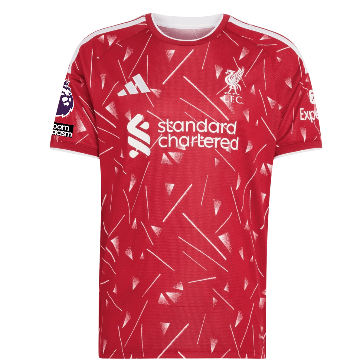 adidas Mens Liverpool Florian Wirtz Home Jersey w/ EPL + No Room For Racism Patches 26/27 (Red) | SoccerWearhouse