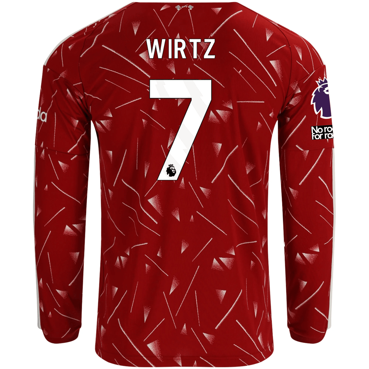 adidas Mens Liverpool Florian Wirtz Long Sleeve Home Jersey w/ EPL + No Room For Racism Patches 26/27 (Red) | SoccerWearhouse