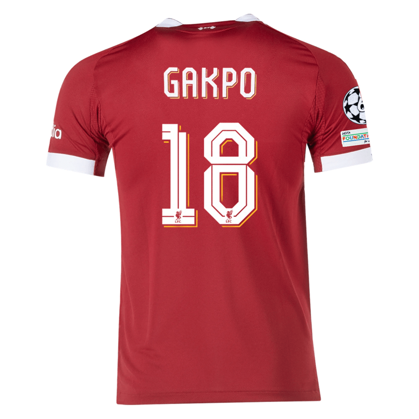 adidas Men's Liverpool Gakpo Home Jersey 25/26 w/ Champions League Patches (Strawberry Red) | SoccerWearhouse
