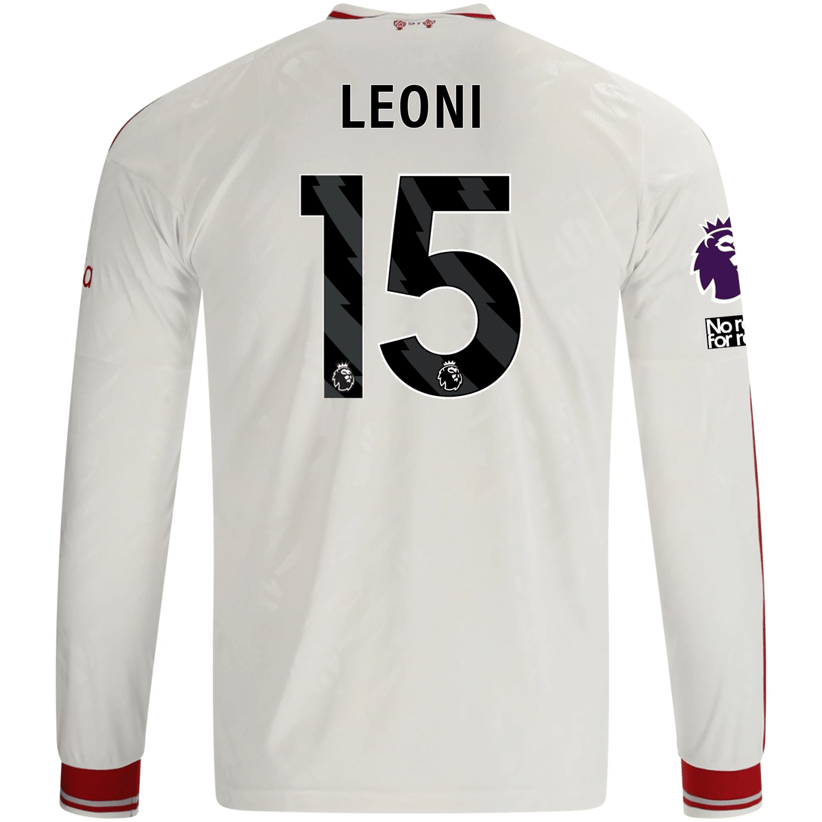 adidas Mens Liverpool Giovanni Leoni Long Sleeve Away Jersey w/ EPL + No Room For Racism Patches 26/27 (White/Red) | SoccerWearhouse