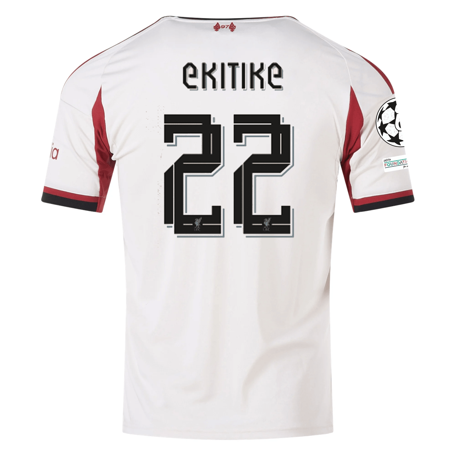 adidas Men's Liverpool Hugo Ekitike Away Jersey w/ Champions League Patches 25/26 (Wonder White) | SoccerWearhouse