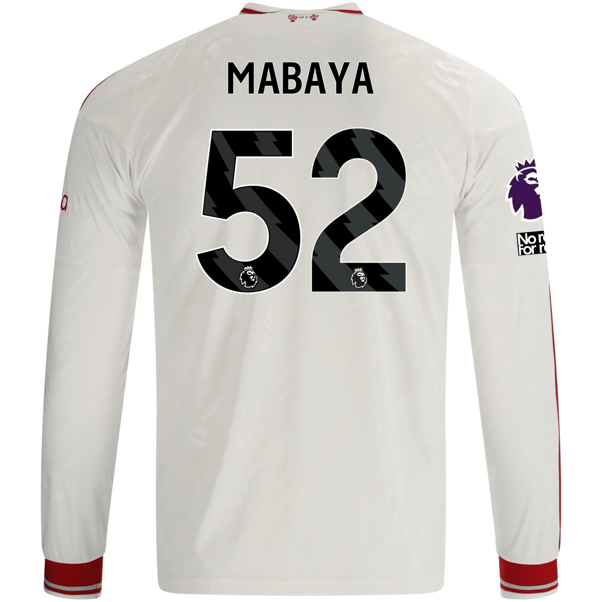 adidas Mens Liverpool Isaac Mabaya Long Sleeve Away Jersey w/ EPL + No Room For Racism Patches 26/27 (White/Red) | SoccerWearhouse