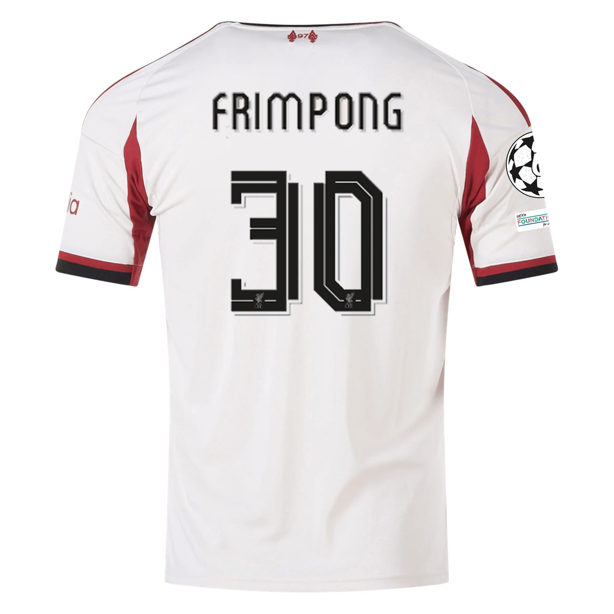 adidas Men's Liverpool Jeremie Frimpong Away Jersey w/ Champions League Patches 25/26 (Wonder White) | SoccerWearhouse