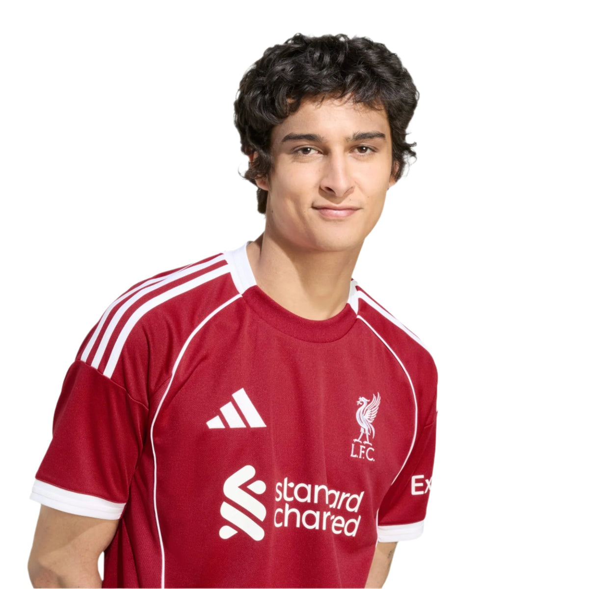 adidas Men's Liverpool Leoni Home Jersey 25/26 w/ Champions League Patches (Strawberry Red) | SoccerWearhouse