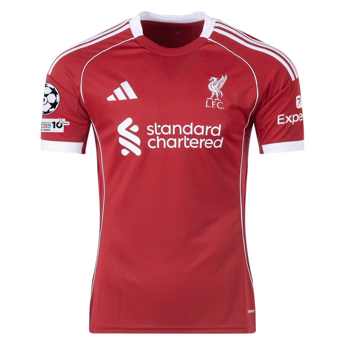 adidas Men's Liverpool Leoni Home Jersey 25/26 w/ Champions League Patches (Strawberry Red) | SoccerWearhouse