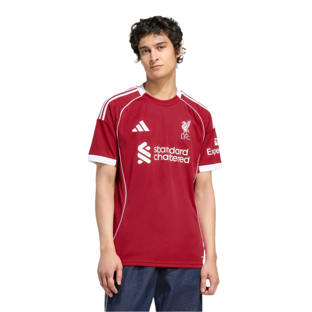 adidas Men's Liverpool Leoni Home Jersey 25/26 w/ Champions League Patches (Strawberry Red) | SoccerWearhouse