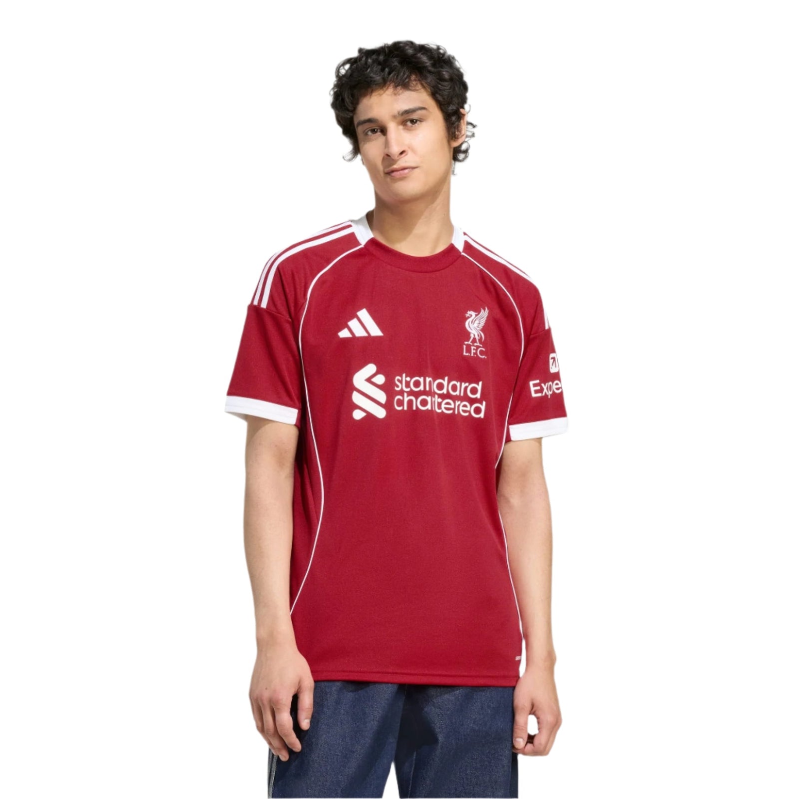 adidas Men's Liverpool Leoni Home Jersey 25/26 w/ Champions League Patches (Strawberry Red) | SoccerWearhouse