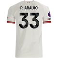 adidas Mens Liverpool Ronald Araújo Authentic Away Jersey w/ EPL + No Room For Racsim Patches 26/27 (White)