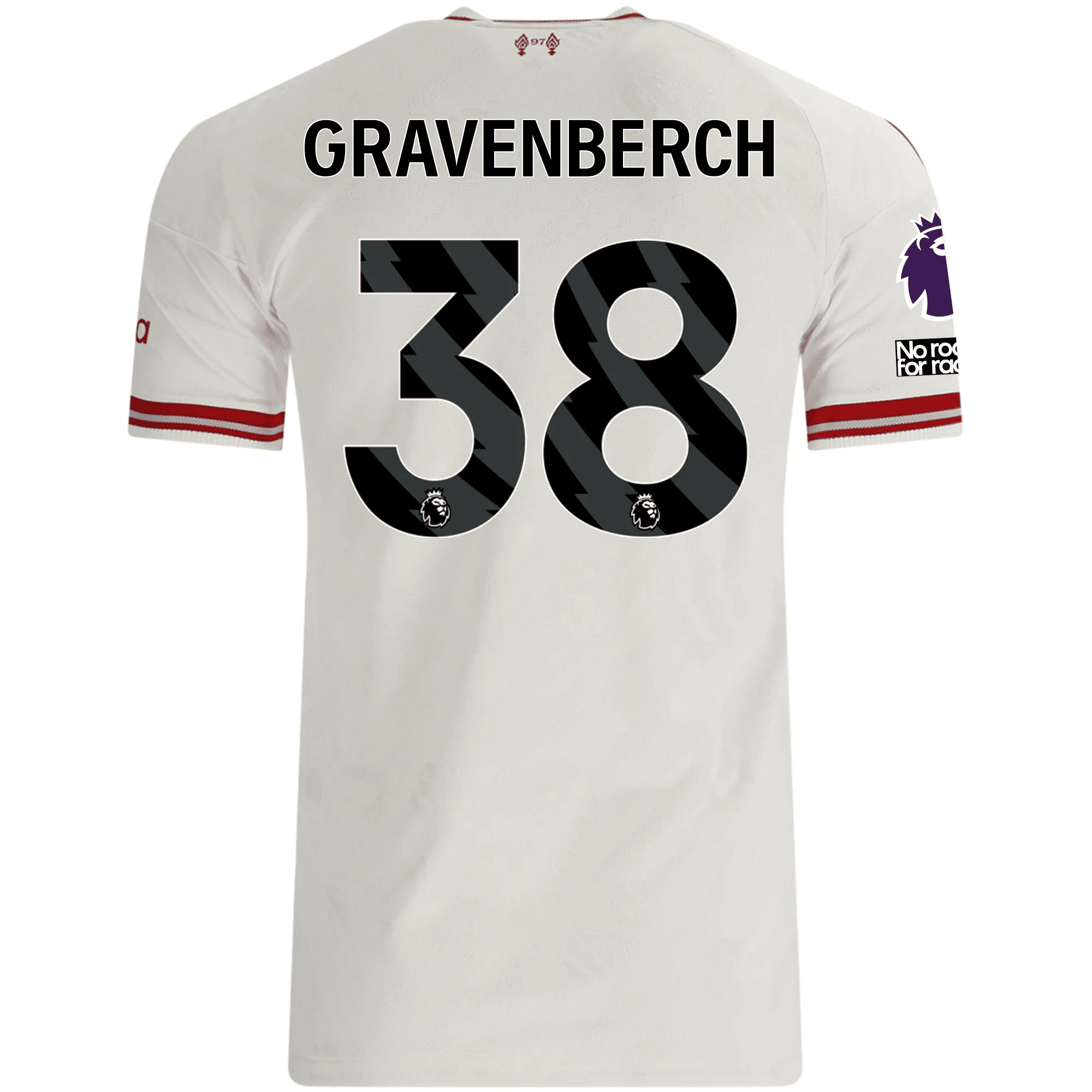 adidas Mens Liverpool Ryan Gravenberch Authentic Away Jersey w/ EPL + No Room For Racsim Patches 26/27 (White)