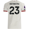 adidas Mens Liverpool Víctor Muñoz Authentic Away Jersey w/ EPL + No Room For Racsim Patches 26/27 (White)