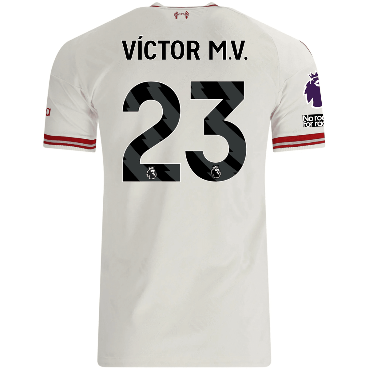 adidas Mens Liverpool Víctor Muñoz Authentic Away Jersey w/ EPL + No Room For Racsim Patches 26/27 (White) | SoccerWearhouse