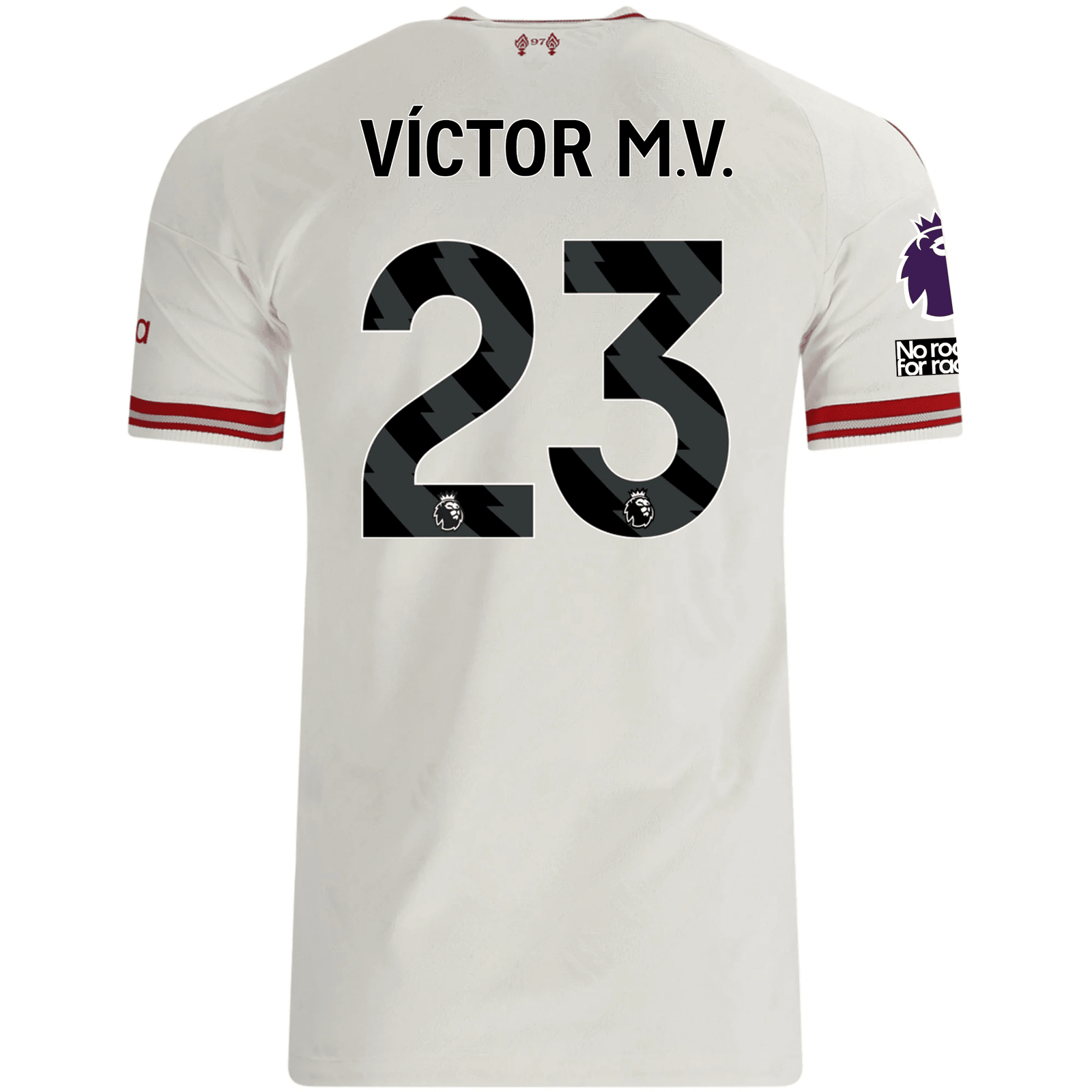 adidas Mens Liverpool Víctor Muñoz Authentic Away Jersey w/ EPL + No Room For Racsim Patches 26/27 (White) | SoccerWearhouse