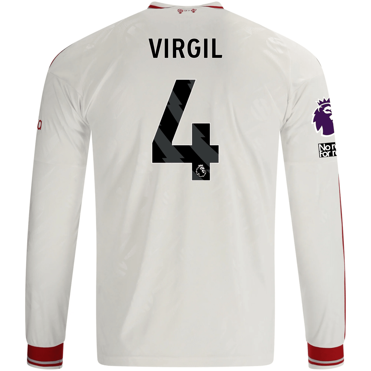 adidas Mens Liverpool Virgil van Dijk Long Sleeve Away Jersey w/ EPL + No Room For Racism Patches 26/27 (White/Red) | SoccerWearhouse