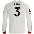 adidas Mens Liverpool Wataru Endo Long Sleeve Away Jersey w/ EPL + No Room For Racism Patches 26/27 (White/Red)