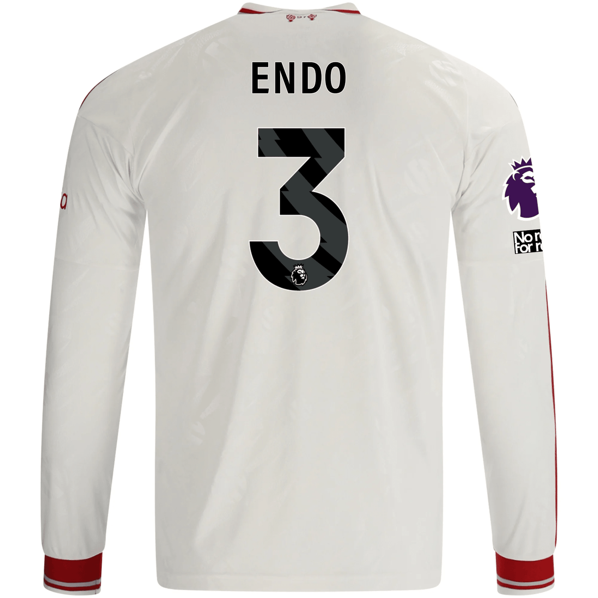 adidas Mens Liverpool Wataru Endo Long Sleeve Away Jersey w/ EPL + No Room For Racism Patches 26/27 (White/Red) | SoccerWearhouse