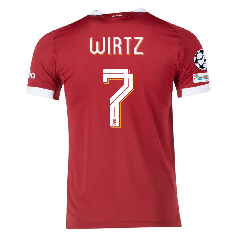 adidas Men's Liverpool Wirtz Home Jersey 25/26 w/ Champions League Patches (Strawberry Red) | SoccerWearhouse