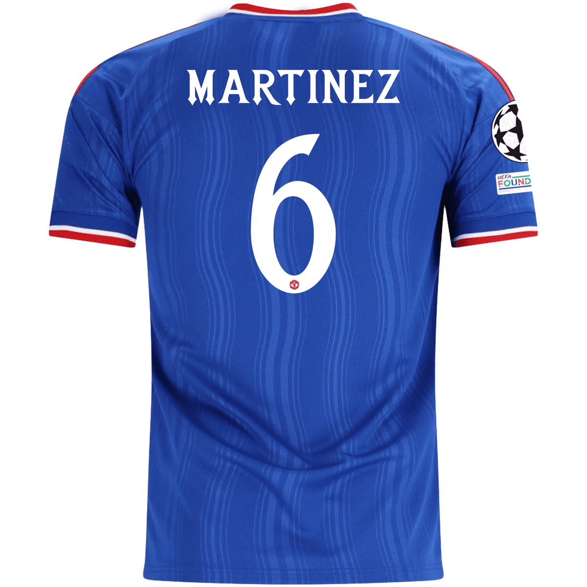 adidas Mens Manchester United Lisandro Martinez Away Jersey w/ Champions League Patches 26/27 (Blue) | SoccerWearhouse