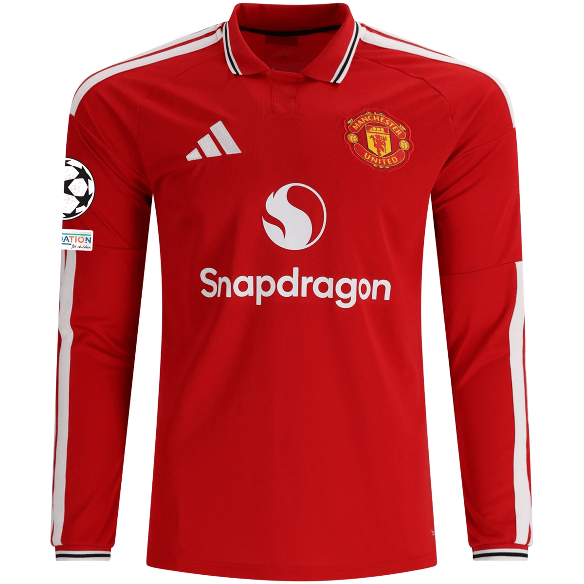 adidas Mens Manchester United Long Sleeve Home Jersey w/ Champions League Patches 26/27 (Red) | SoccerWearhouse